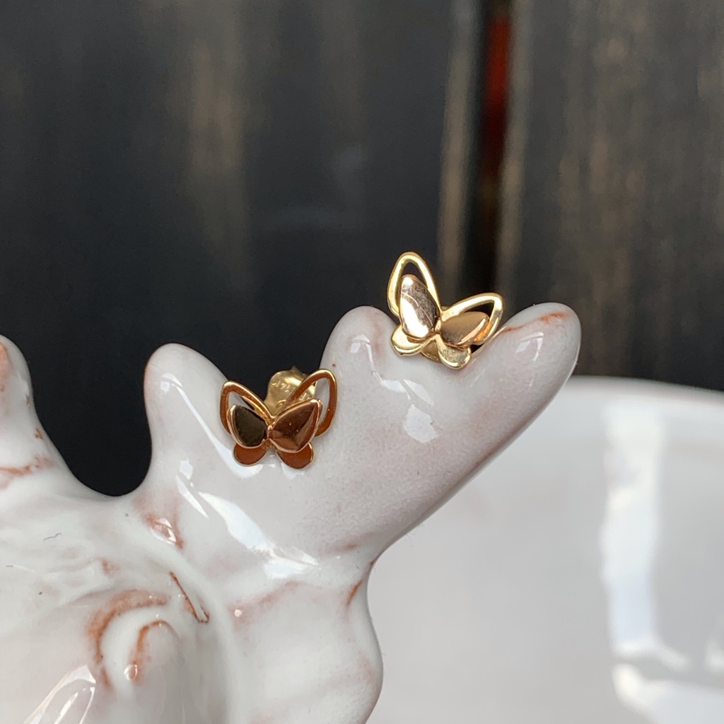 14k Butterfly TwoTone Stud Earrings